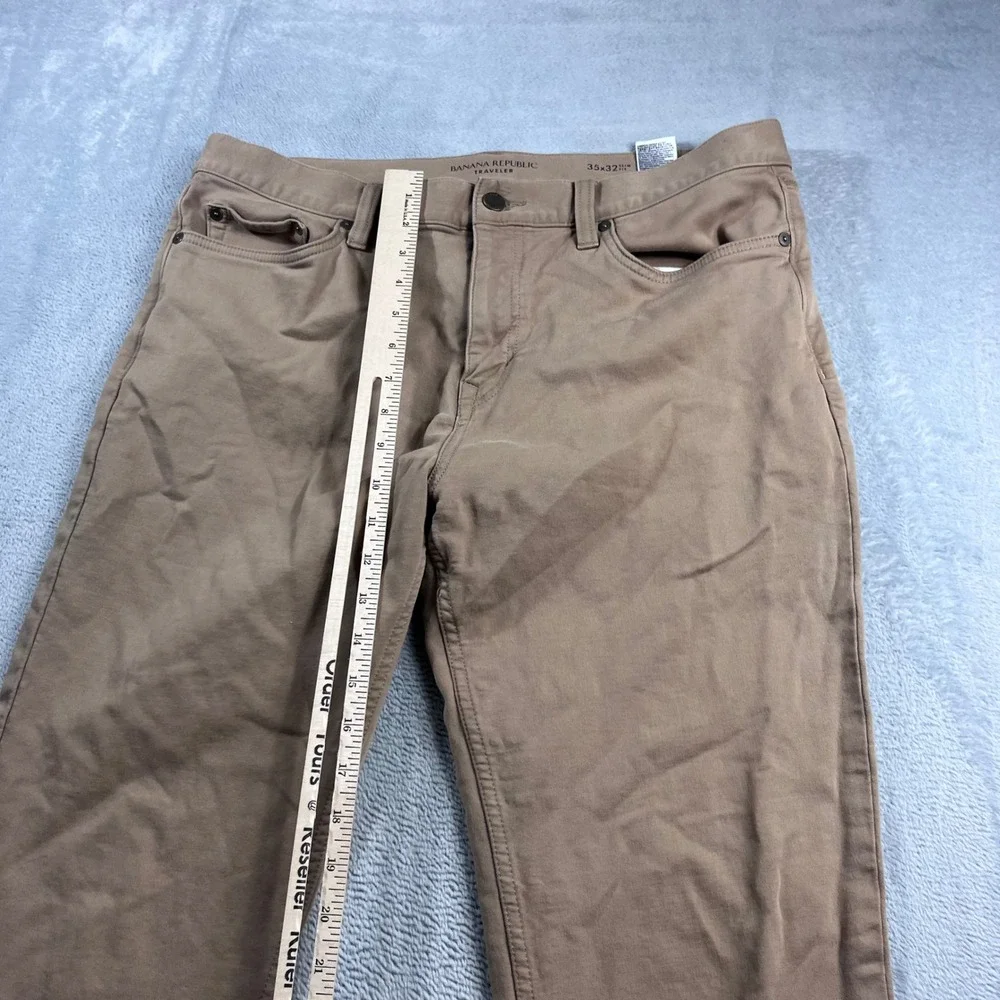 Banana Republic Traveler Pants Mens 35x32 Slim Fit Tan Khaki Chino 5-Pocket